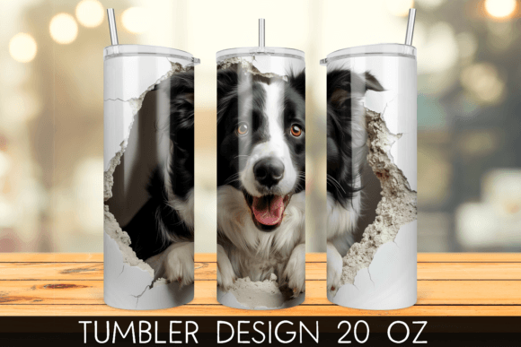 3D Border Collie Hole in a Wall Tumbler