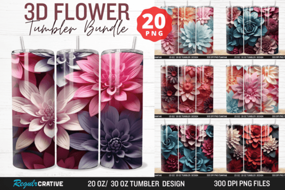 3D Flower Tumbler Wrap 20 30 Oz Bundle