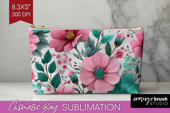 3D Flowers Cosmetic Bag PNG Sublimation