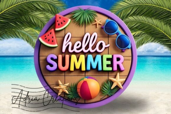 3d Hello Summer Round Welcome Sign Png