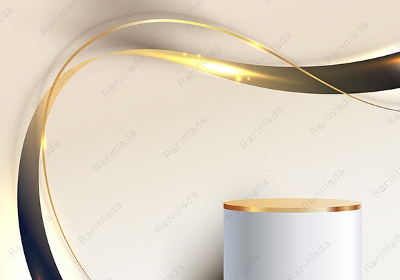 3D Luxury White Podium Golden Wave Lines