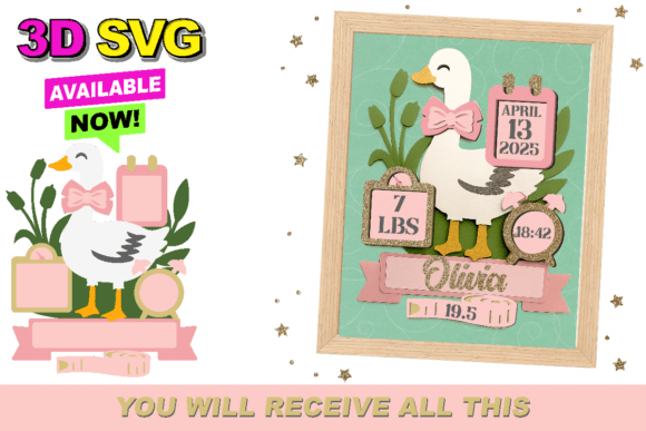 Goose Birth Stats Announcement 3D SVG