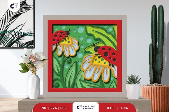 Ladybug on a Flower 3D Shadow Box